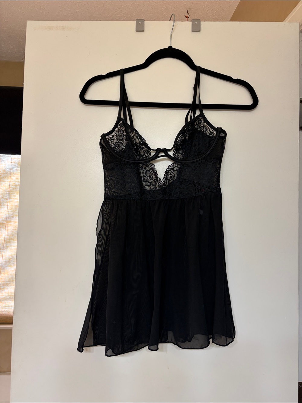 Adore Me Black Lace & Mesh Babydoll Chemise